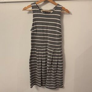 LOFT Charcoal and Ivory Striped Dress